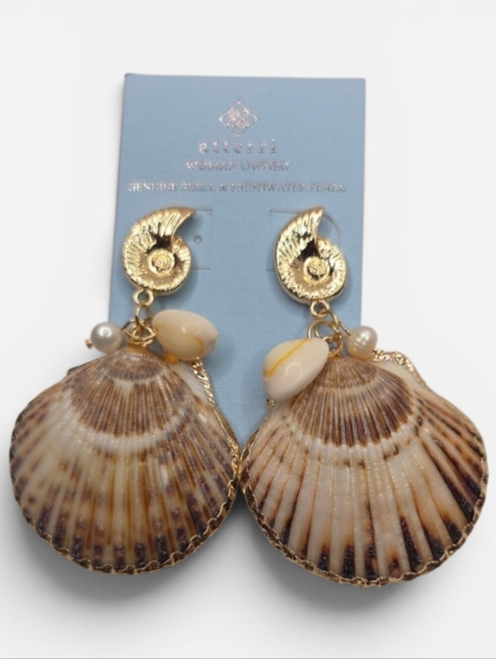 🤎▪️Atterri  ▪️Genuine Shell  And Freshwater Pearl Drop Earrings